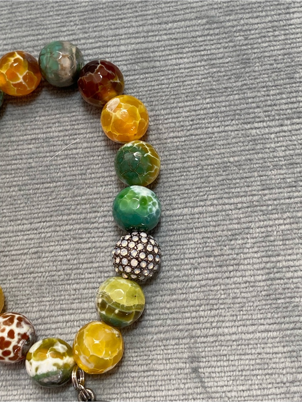 Multicolor Fire/Dragon Vein Agate Beaded Bracelet with a silver 2 side charm - Picture 15 of 17